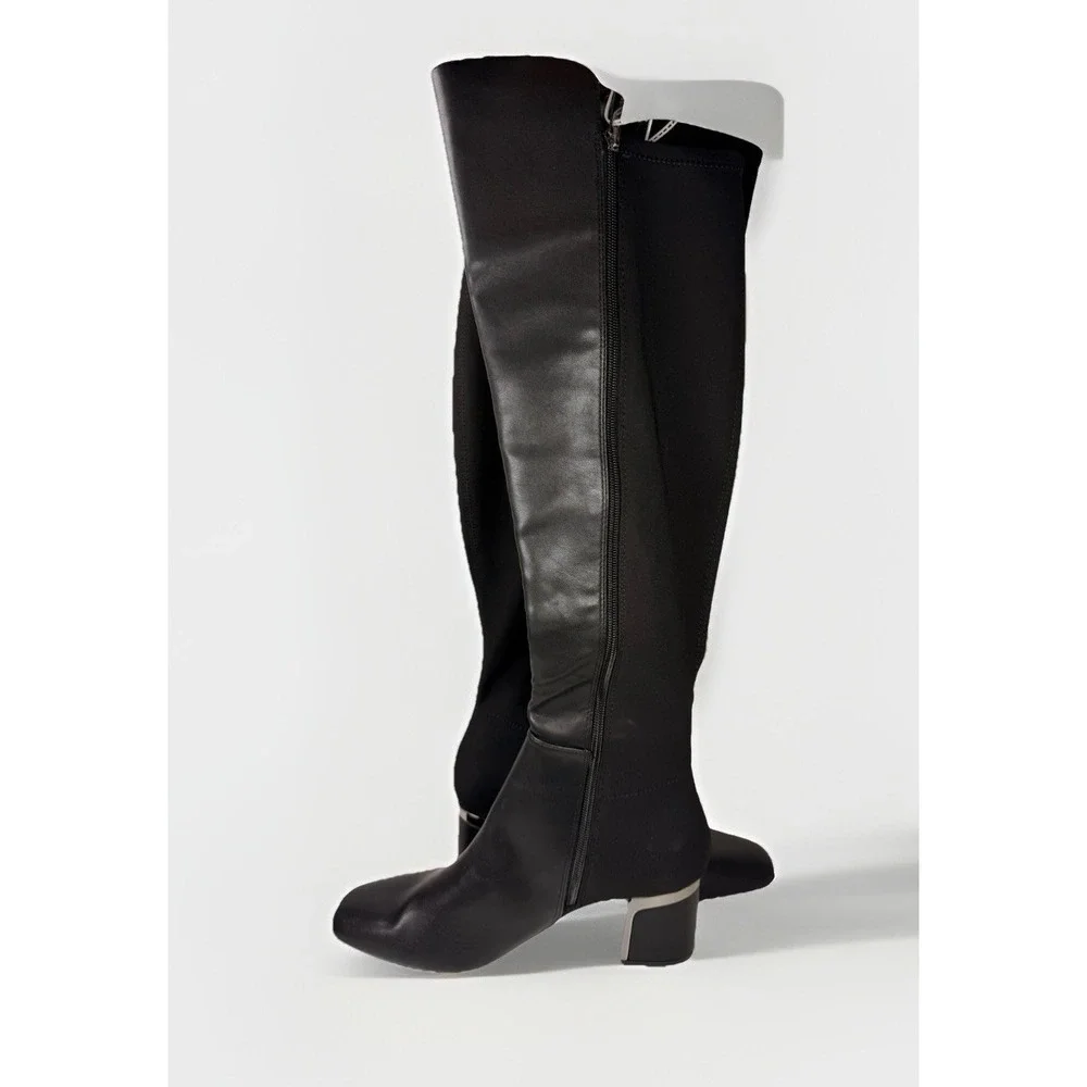 DKNY Chandrah Over The Knee Boots Black Block‎ Heel Square Toe Womens 10M